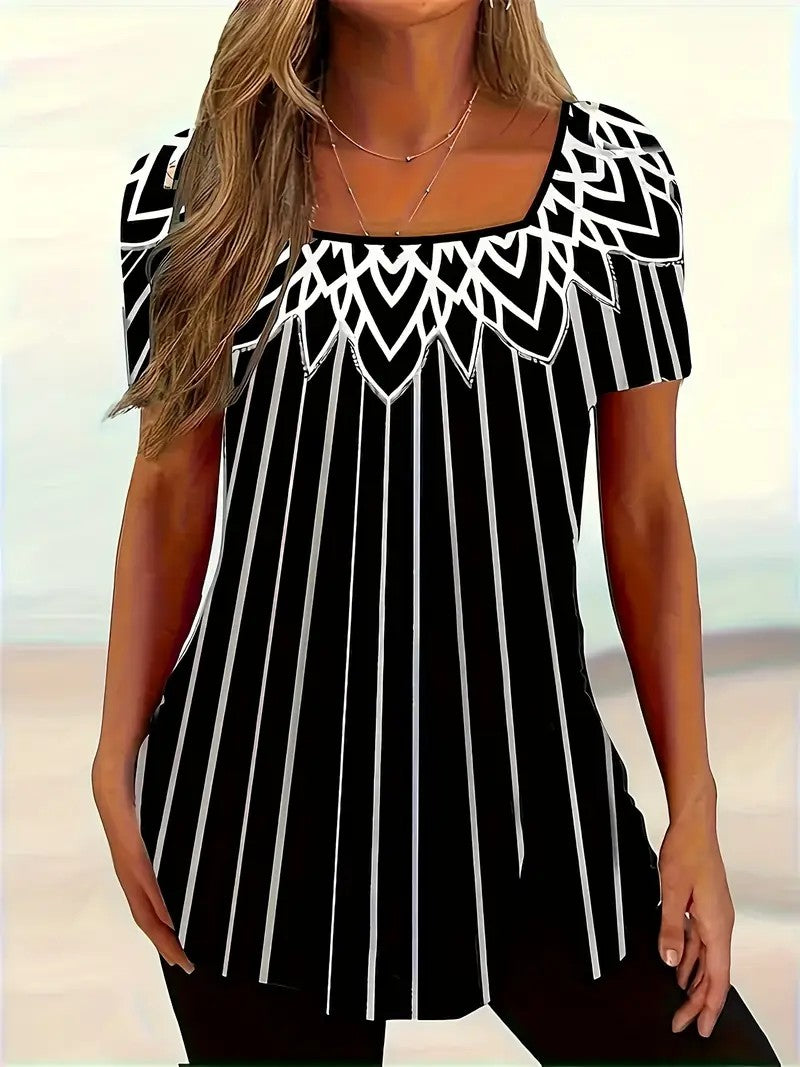 Aria Striped Square-Neck Tee