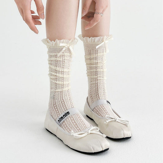 Elora Lace Bow Mid-Calf Socks
