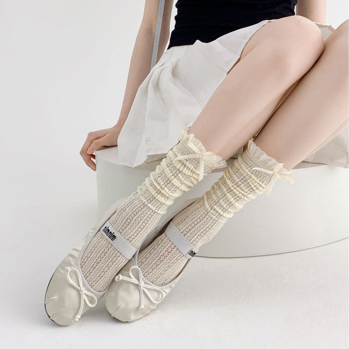 Elora Lace Bow Mid-Calf Socks
