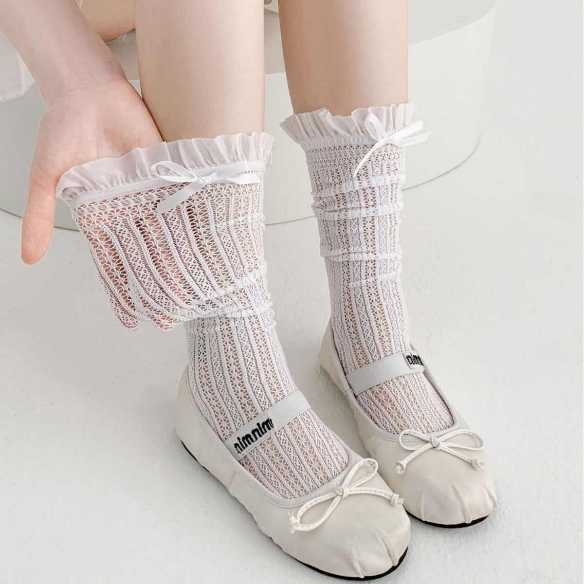 Elora Lace Bow Mid-Calf Socks