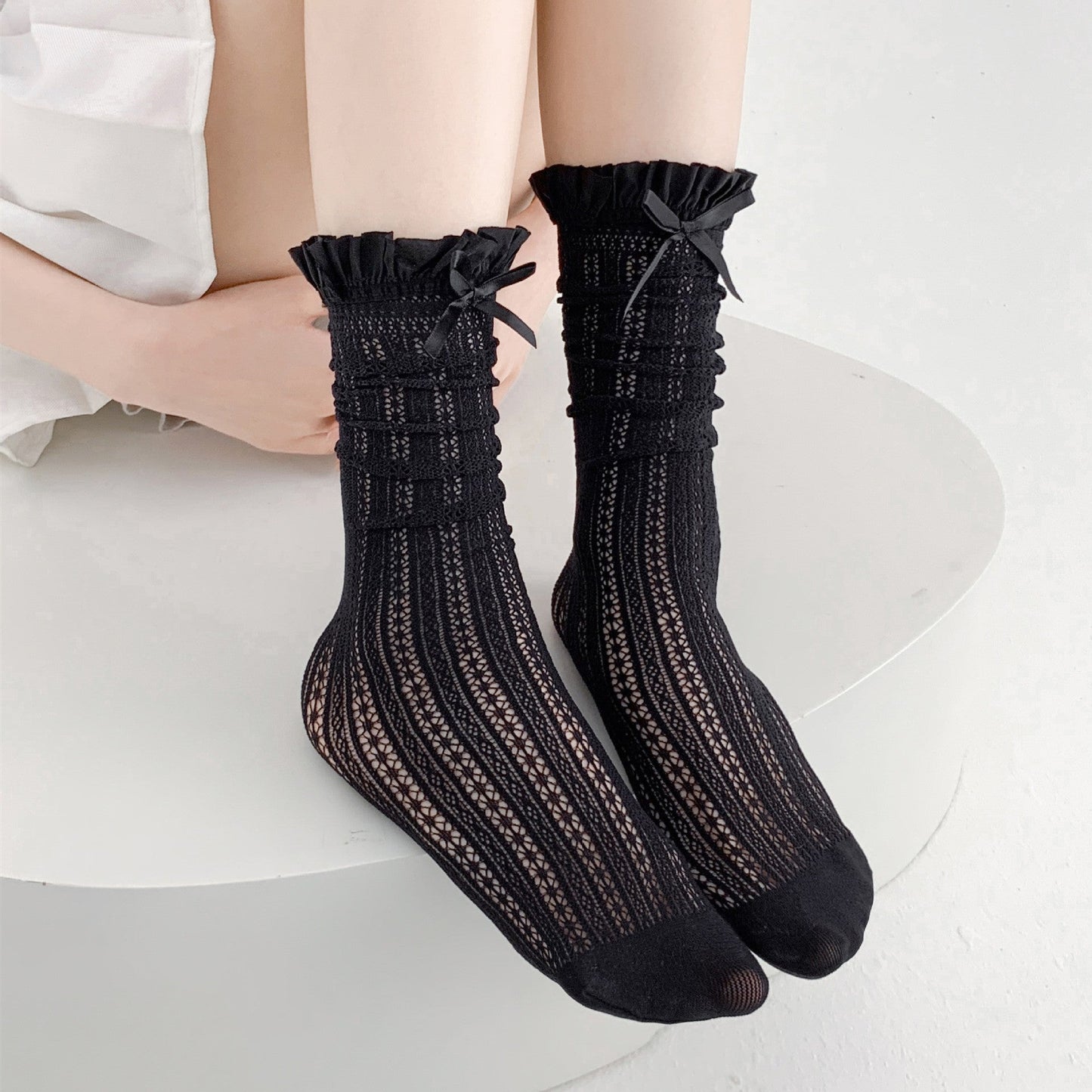 Elora Lace Bow Mid-Calf Socks