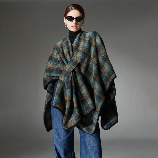 Elowen Blue Plaid Jacquard Shawl