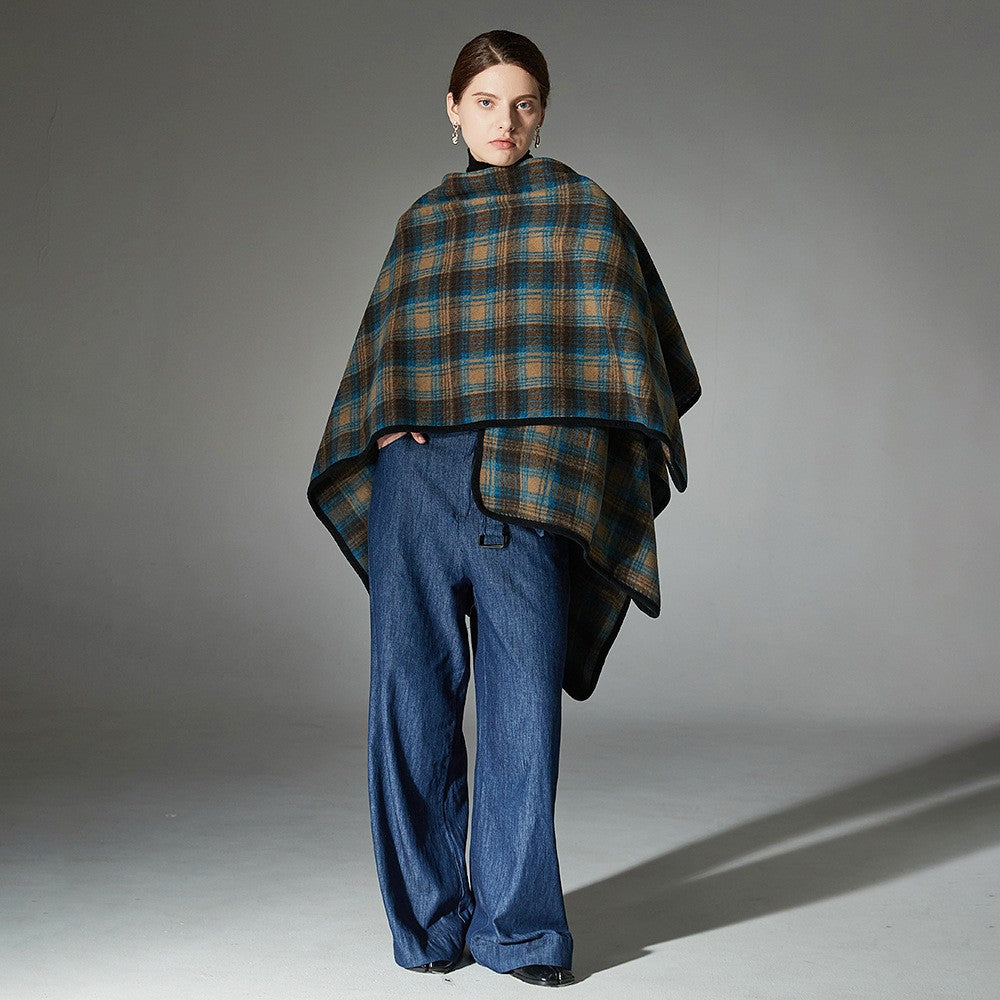Elowen Blue Plaid Jacquard Shawl