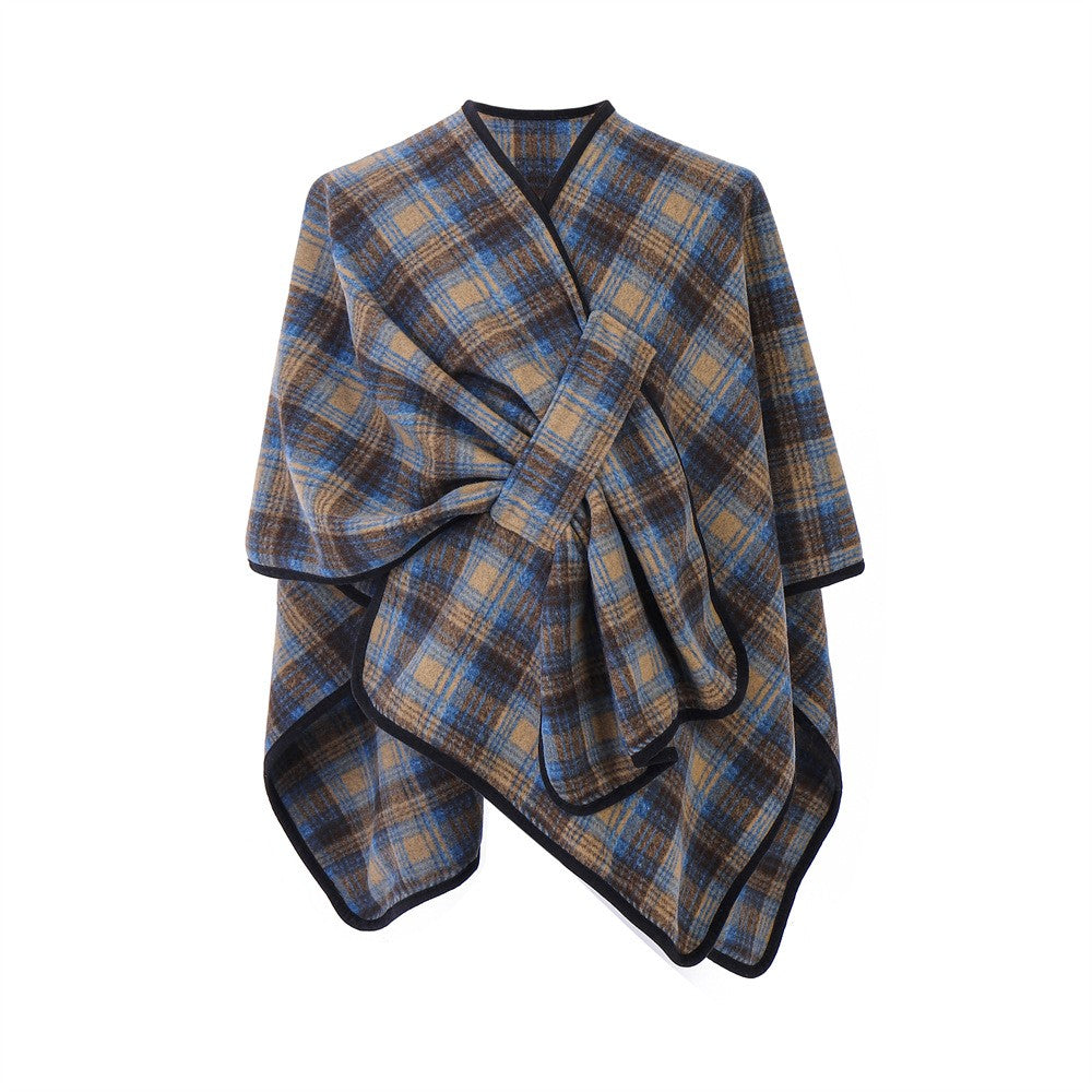 Elowen Blue Plaid Jacquard Shawl