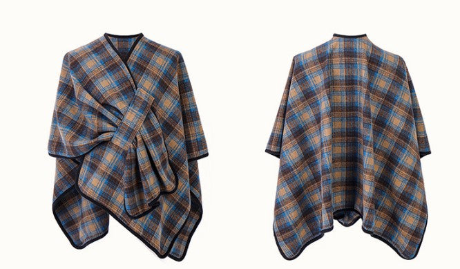 Elowen Blue Plaid Jacquard Shawl