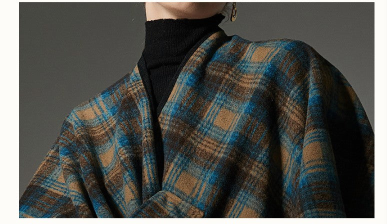 Elowen Blue Plaid Jacquard Shawl